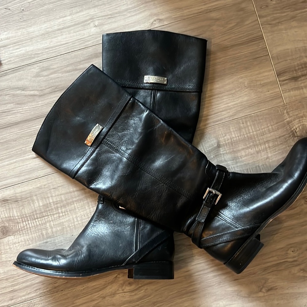 Coach New York Womens Micha Wide Calf Riding Boots Black Leather Zip Buckle
